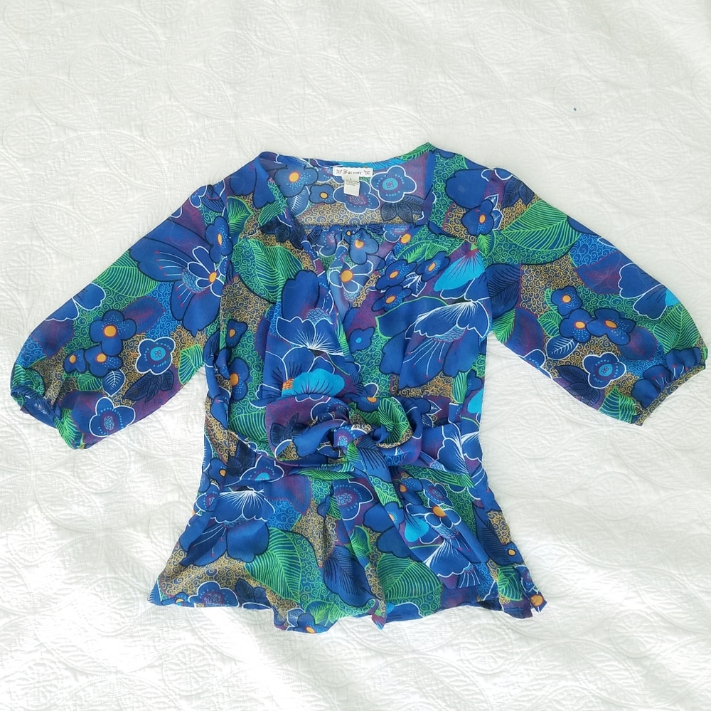 Island Floral Tie Waist  Blouse
